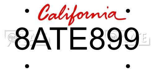 8ATE899 California License Plate