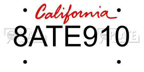 8ATE910 California License Plate