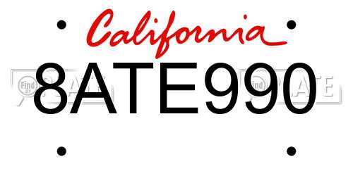 8ATE990 California License Plate