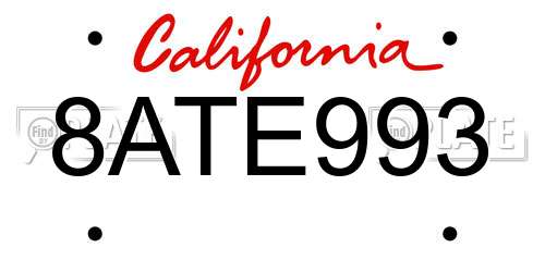 8ATE993 California License Plate