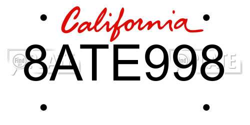 8ATE998 California License Plate