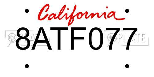 8ATF077 California License Plate