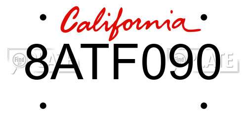 8ATF090 California License Plate