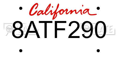 8ATF290 California License Plate