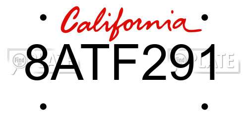 8ATF291 California License Plate