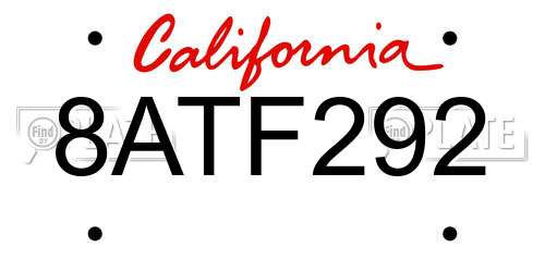 8ATF292 California License Plate
