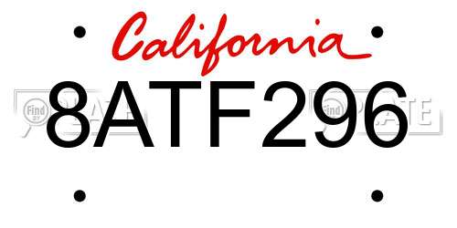 8ATF296 California License Plate