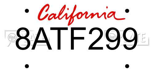 8ATF299 California License Plate