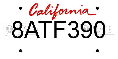 8ATF390 California License Plate