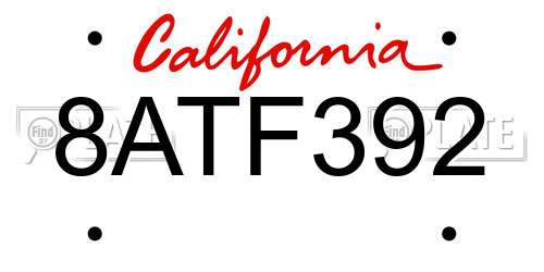8ATF392 California License Plate