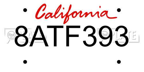 8ATF393 California License Plate