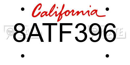 8ATF396 California License Plate