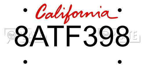 8ATF398 California License Plate