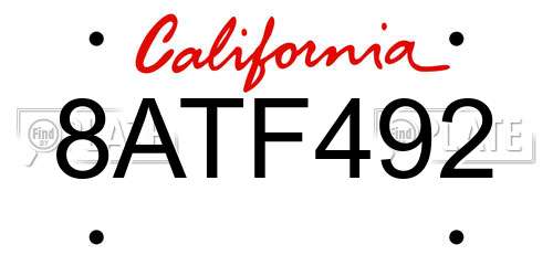 8ATF492 California License Plate