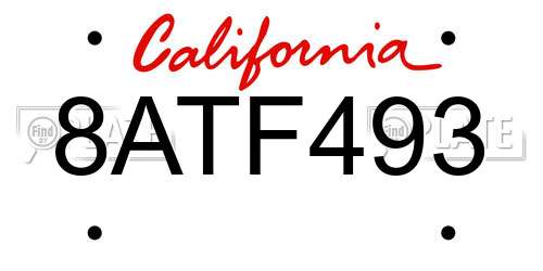 8ATF493 California License Plate