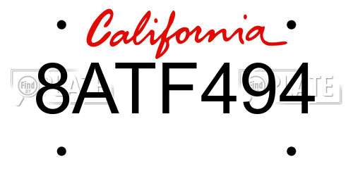8ATF494 California License Plate