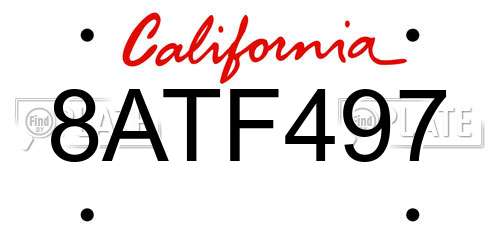 8ATF497 California License Plate