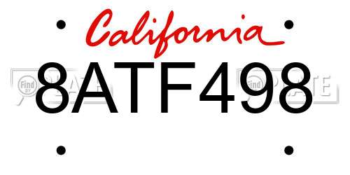 8ATF498 California License Plate