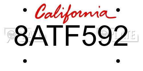 8ATF592 California License Plate