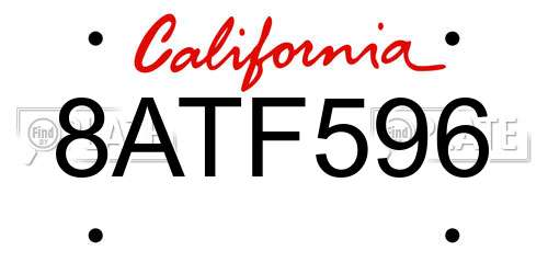 8ATF596 California License Plate