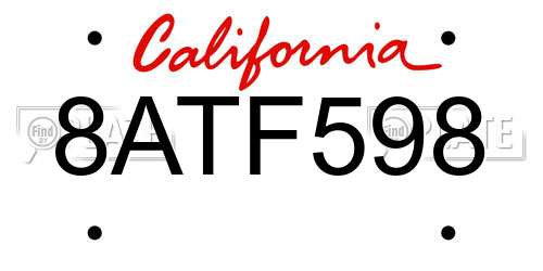 8ATF598 California License Plate