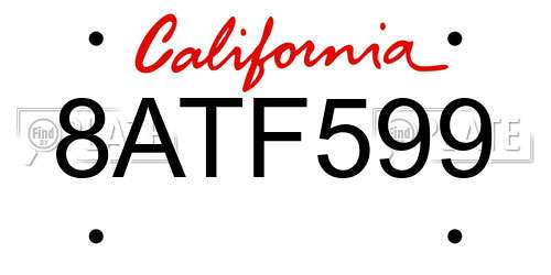 8ATF599 California License Plate