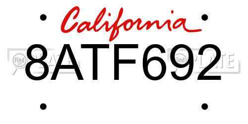 8ATF692 California License Plate
