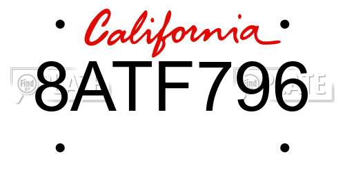 8ATF796 California License Plate