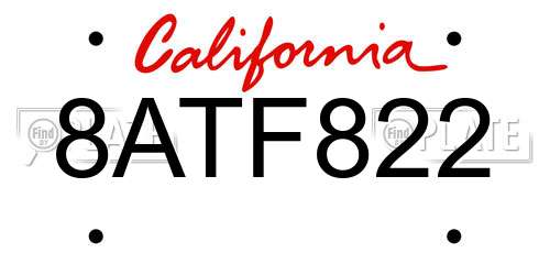 8ATF822 California License Plate