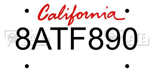 8ATF890 California License Plate