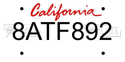8ATF892 California License Plate