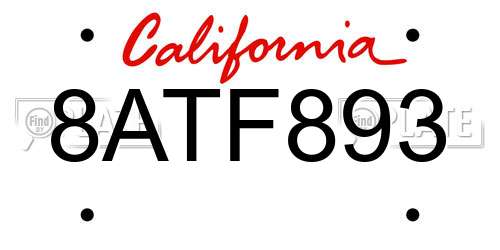 8ATF893 California License Plate