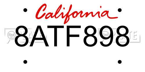 8ATF898 California License Plate