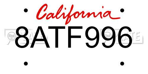 8ATF996 California License Plate