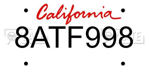 8ATF998 California License Plate