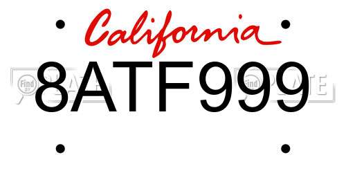 8ATF999 California License Plate