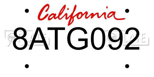 8ATG092 California License Plate