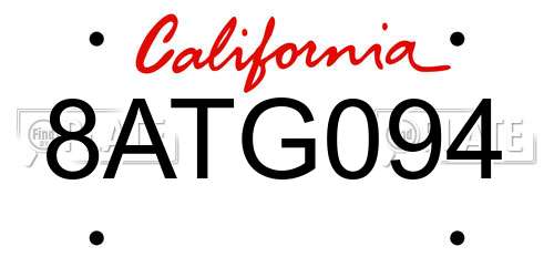 8ATG094 California License Plate