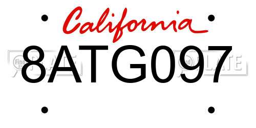 8ATG097 California License Plate