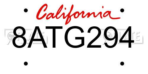 8ATG294 California License Plate