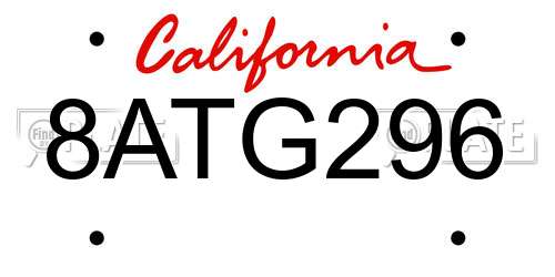8ATG296 California License Plate