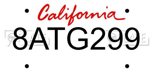 8ATG299 California License Plate