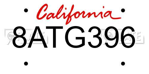8ATG396 California License Plate
