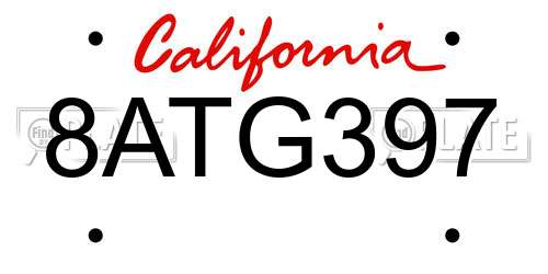 8ATG397 California License Plate