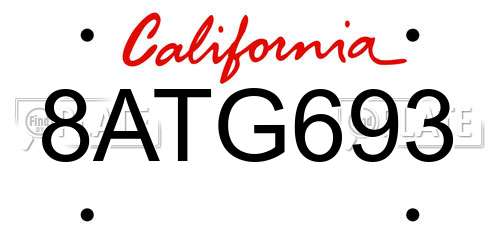 8ATG693 California License Plate