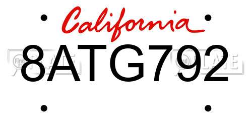 8ATG792 California License Plate