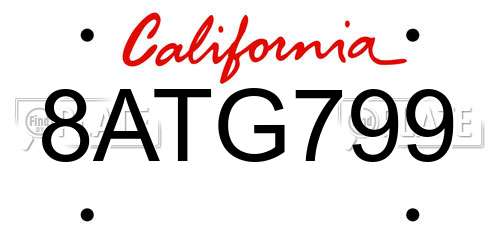 8ATG799 California License Plate
