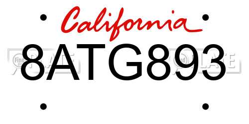 8ATG893 California License Plate