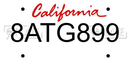 8ATG899 California License Plate