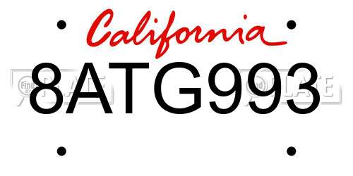 8ATG993 California License Plate